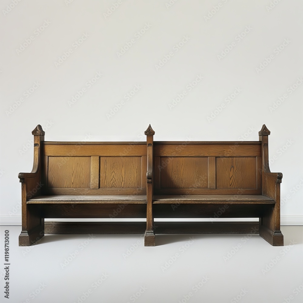 Poster a wooden bench with two seats and a backrest. the bench is empty and has a simple design