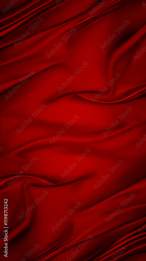 Poster luxurious red silk fabric drapes elegantly, creating a smooth, flowing background texture with soft 