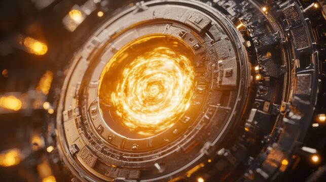 Abstract Glowing Orange Core Futuristic Rotating Mechanical Technology Sci Fi Energy