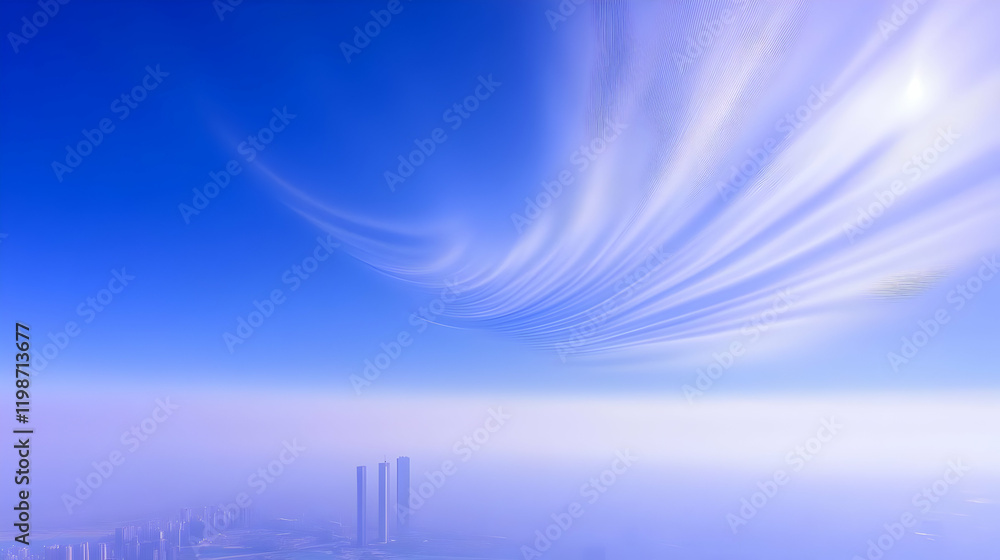 Poster abstract background with flowing lines and cityscape in soft light
