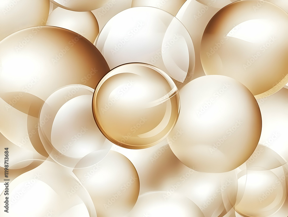 Poster abstract background with overlapping golden and white spheres creates a luxurious and elegant design