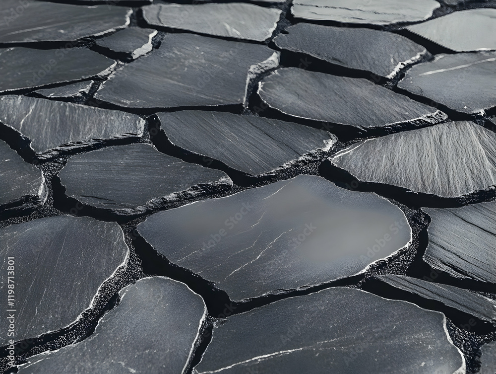 Aufkleber dark gray slate tiles form a textured and geometric pattern for background or flooring design.