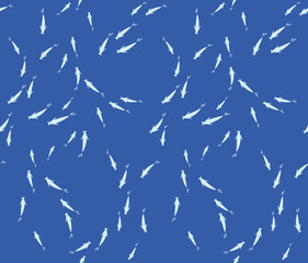 Japanese Swim Fish Line Vector Seamless Pattern