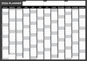 2026 Wall Planner Home Office School Organiser Calendar A2 Size  (42 x 59.4) Full Year to view Calendar Home Office Work Runs Full Year (Black and Gray)  © vicky