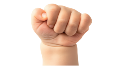 A baby crying with fists clenched tightly