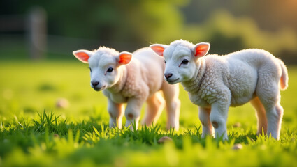 Fototapeta premium Adorable Lambs at Pasture