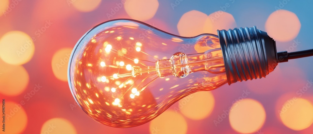 Poster glowing light bulb with bokeh background