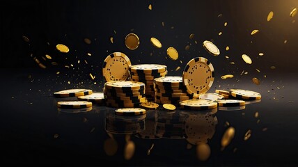  falling golden with black poker chips tokens