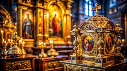 Obraz premium Sacred Relics: Ancient Christian Saint's Remains with Copy Space for Text