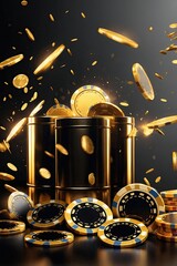  falling golden with black poker chips tokens