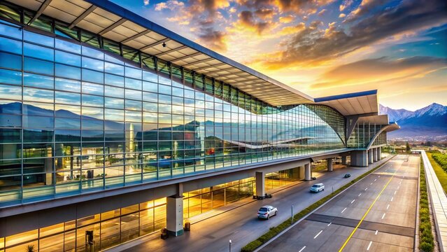 Santiago Airport Modern Architecture, Sleek Glass Facade, Chilean Airport Terminal Building Exterior