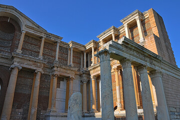 Naklejka premium Ancient ruins in Sardes Lydia Ancient City in Salihli, Manisa, Turkey