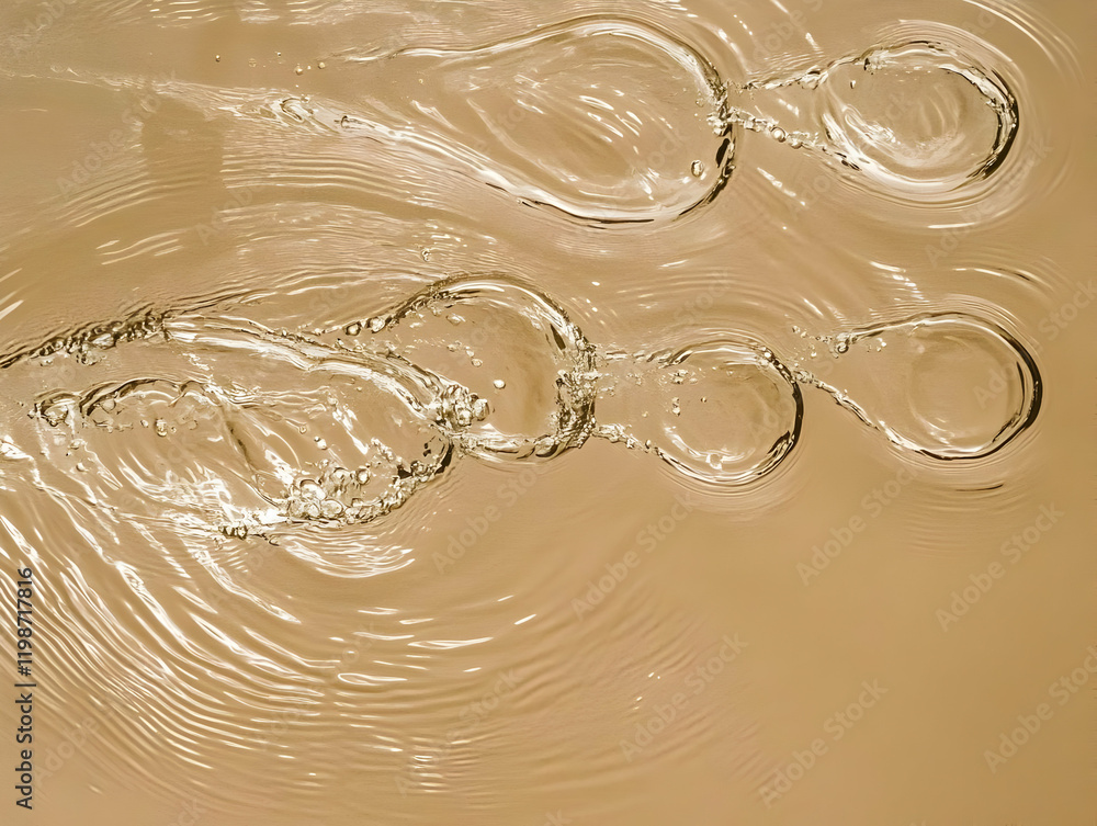 Poster abstract water droplets create ripples and splashes on a golden surface gently and calmly