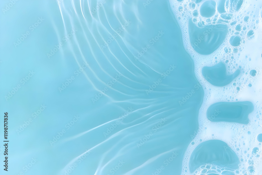 Poster abstract light blue water surface with soap foam creates a soft and gentle textured background.