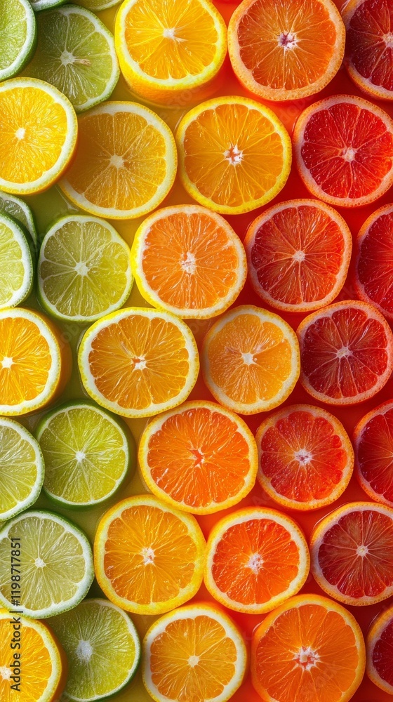 Poster a row of oranges and limes are arranged in a rainbow pattern. the oranges are in the middle of the r