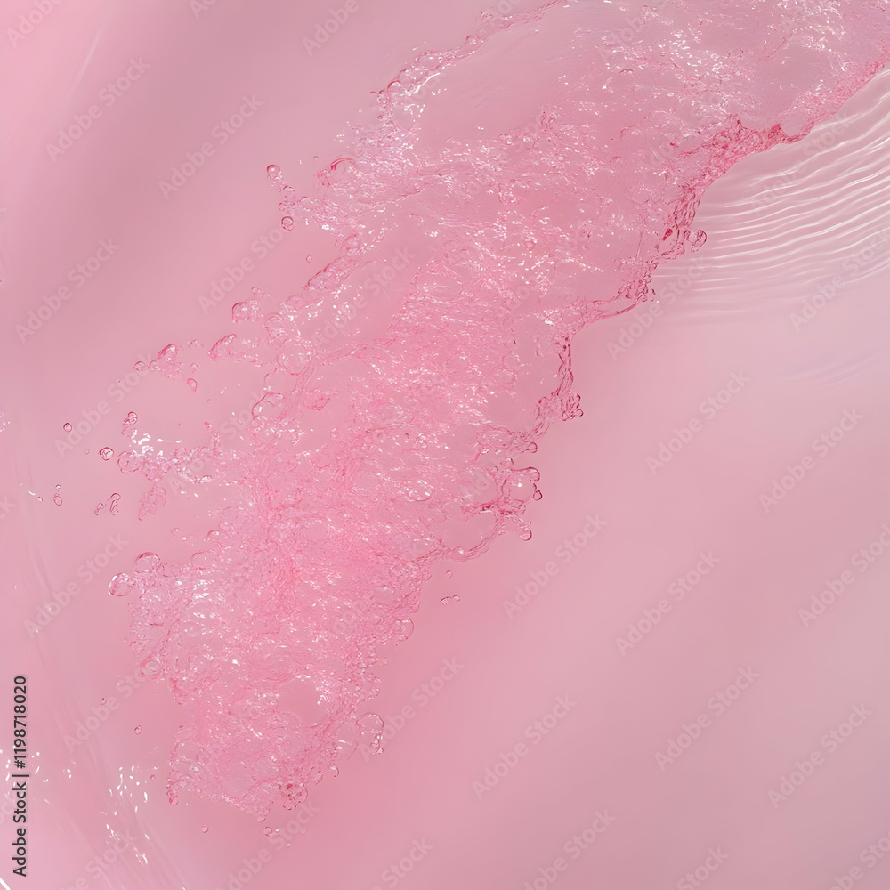 Aufkleber pink liquid splashing and creating bubbles dynamically on a smooth pink surface
