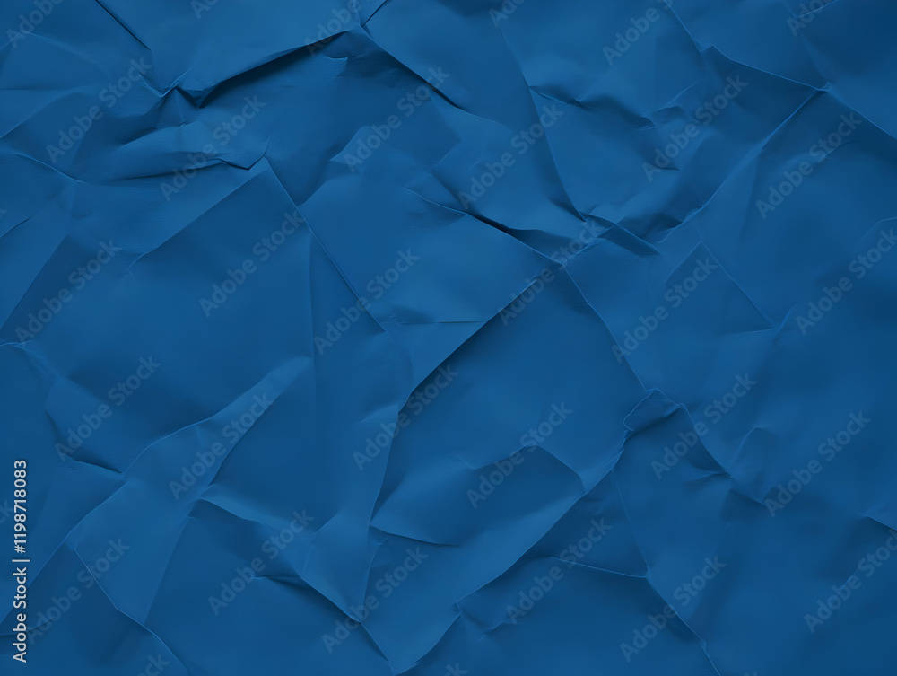 Poster crumpled blue paper texture forms an abstract background with soft lighting and subtle shadows