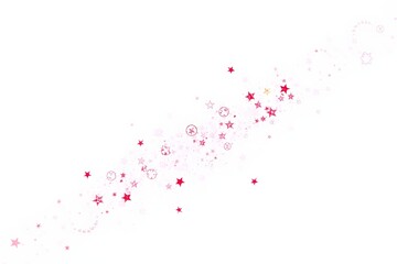 A whimsical illustration of pink stars and sparkles on a white background.