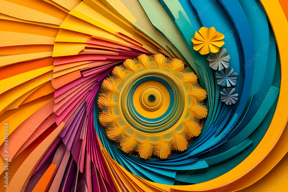 Poster 3d abstract colorful swirls and flowers form a dynamic and vibrant design