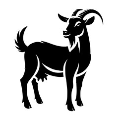 Silhouette of a Goat: A strong and detailed silhouette of a goat, standing tall with its characteristic horns and beard, creating a striking image of a resilient and adaptable creature. 