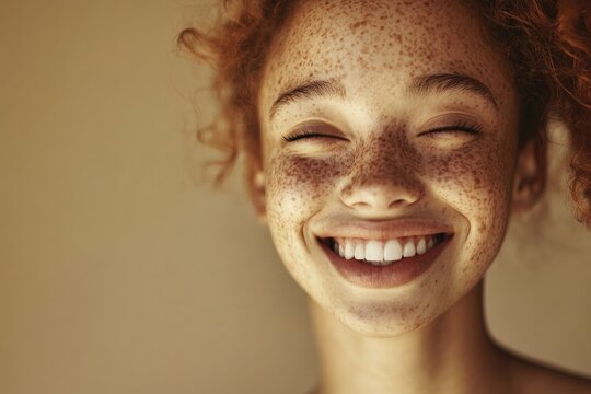 Bright smile radiates joy and confidence, showcasing natural bea