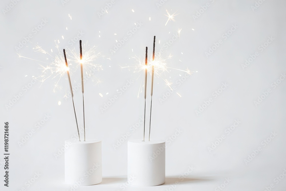 Aufkleber two candles are lit and are placed in white containers. the candles are evenly spaced and are lit, c