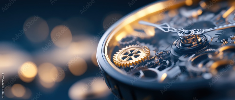Poster close-up of intricate clockwork mechanism with golden gears