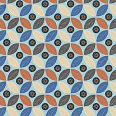 Seamless Pastel Batik Kawung Pattern with Leaf-Shaped Floral Fillings