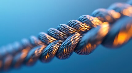 close up of a metal string or rope with a knot