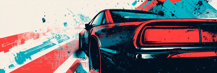 Racing, vintage retro grunge style Event template with space for text. Textural art background .Brutal Trendy abstract modern artistic design. Banner, cover, invitation, poster. Generative Ai content	