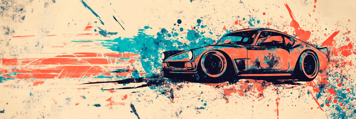 Racing, vintage retro grunge style Event template with space for text. Textural art background .Brutal Trendy abstract modern artistic design. Banner, cover, invitation, poster. Generative Ai content	