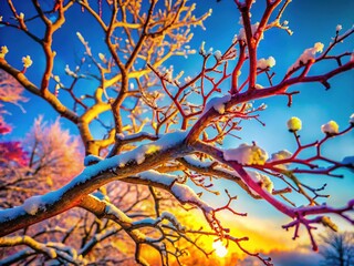 Winter Tree Branch, Vivid Colors, Sharp Focus, Detailed