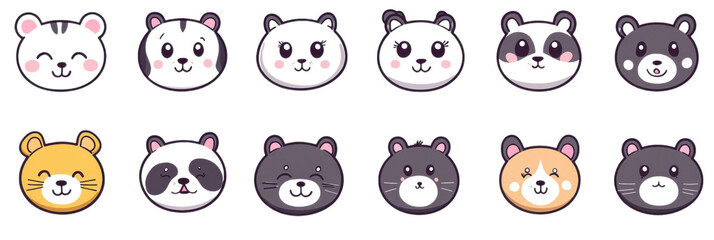 Cute cartoon animal stickers featuring various adorable animal faces, including cats, pandas, and bears, perfect for adding charm to any project
