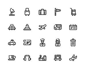 Airport and Flight Theme with Black Outline Icon.