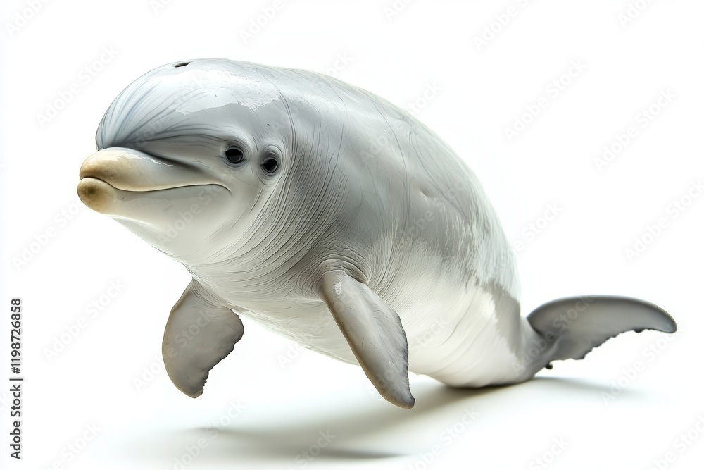Poster high-resolution image of a dolphin showcasing its smooth skin and playful expression on a white back