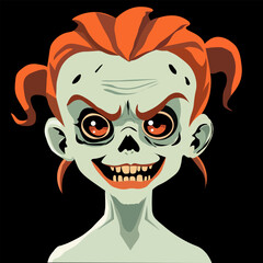 zombie girl on black background. skeleton halloween 