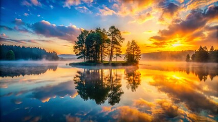 Obraz premium Serene Zywieckie Lake: Double Exposure of Nature's Beauty