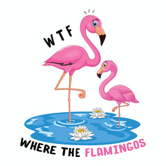 Flamingos where the beach lotus flower blue t-shirt design