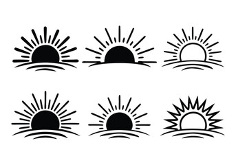 Minimalist Sunrise Icon Collection | Hand-Drawn Line Art Vector