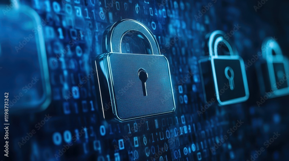 Poster enhanced digital security, lock icon on computer screen symbolizing data protection and privacy in t