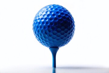 Silhouette of Blue Golf Ball on Tee, Isolated White Background - Stock Photo