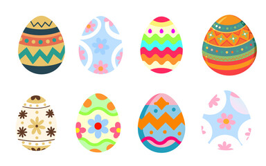 Easter egg set with various patterns. Vector illustration.