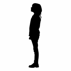 a girl standing pose vector silhouette, isolated white background