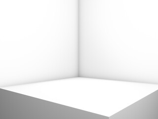 Square empty room interior design or pedestal display on vivid background. Blank stand for showing product. 3D rendering.