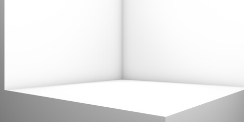 Square empty room interior design or pedestal display on vivid background. Blank stand for showing product. 3D rendering.