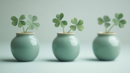 Three Small Vases with Four Leaf Clovers
