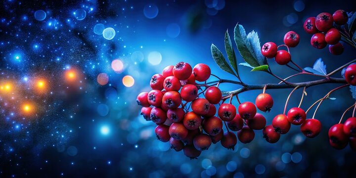 Night Photography: Speierling Sorbus Domestica Berries Glowing Under Moonlight