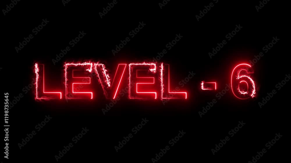 Poster level six text font with neon light.level up neon sign.rainbow color letters spelling out level up a