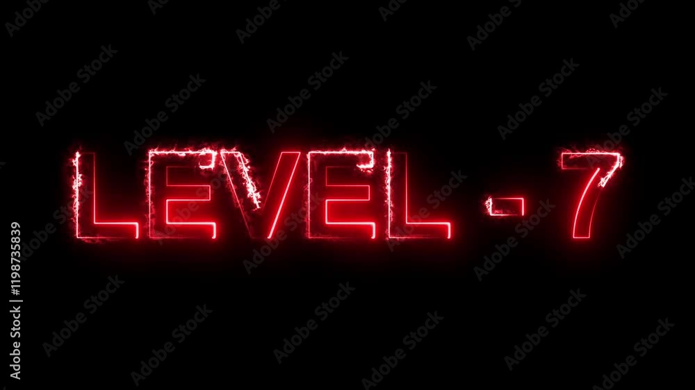 Poster level seven text font with neon light.level up neon sign.rainbow color letters spelling out level up