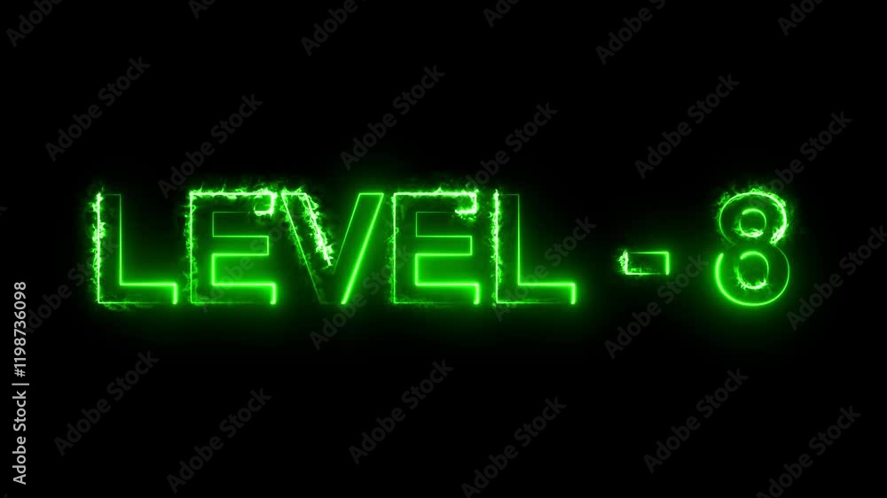 Poster level eight text font with neon light.level up neon sign.rainbow color letters spelling out level up